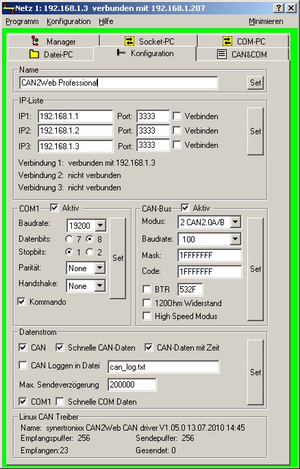 PC Tool DeviLAN Control: Parametrierung